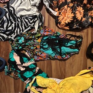 Colorful Patterned Swimsuit with Black Straps